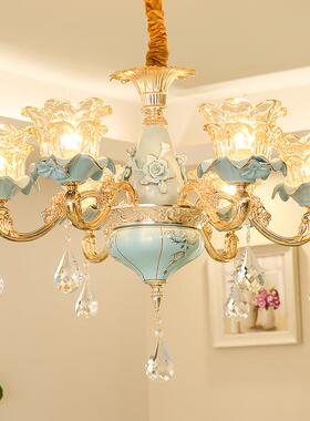 新款式VNJ客厅水灯晶灯奢华手工陶瓷水晶吊灯LED室吊卧样欧板房灯