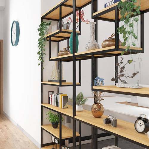 铁艺隔物书架实木办置公室落地屏风JB11-14-美式工业风断创意架装