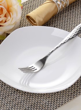 10个家用纯白色骨瓷盘子创v意方汤盘菜盘碟子陶瓷餐具方盘8寸餐盘