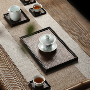 竹编干泡台茶g盘杯托壶承宋席茶杯垫竹制长方形家用高档奉托盘简
