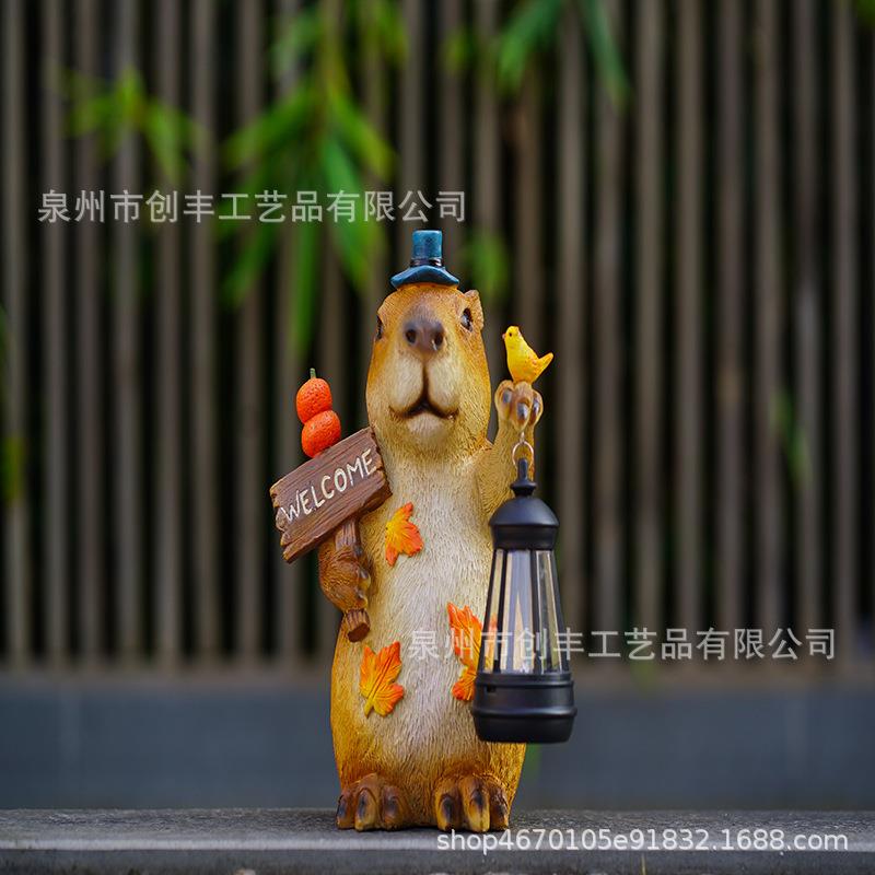 跨境可爱动物土拨鼠太阳能摆件灯花园户外庭院仿真动物摆件装饰灯