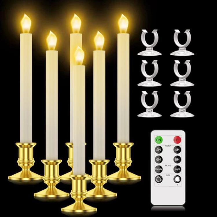 外贸热销电子蜡烛灯led圣诞节日长杆圣诞窗户客厅蜡烛6支装跨境