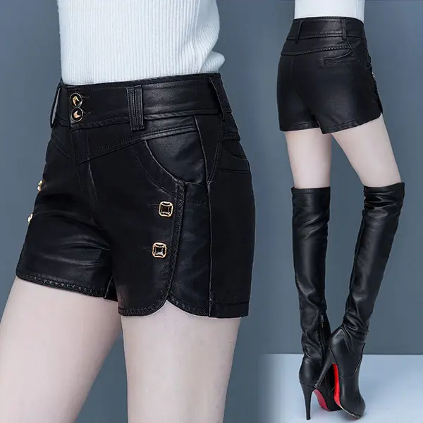 荷塘区米艾服饰高腰修身皮短裤