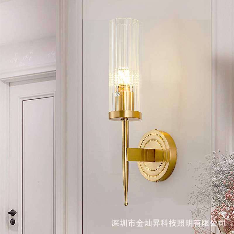 美式简约现代壁灯轻奢客厅卧室床头大气全铜电视背景墙过道墙壁灯