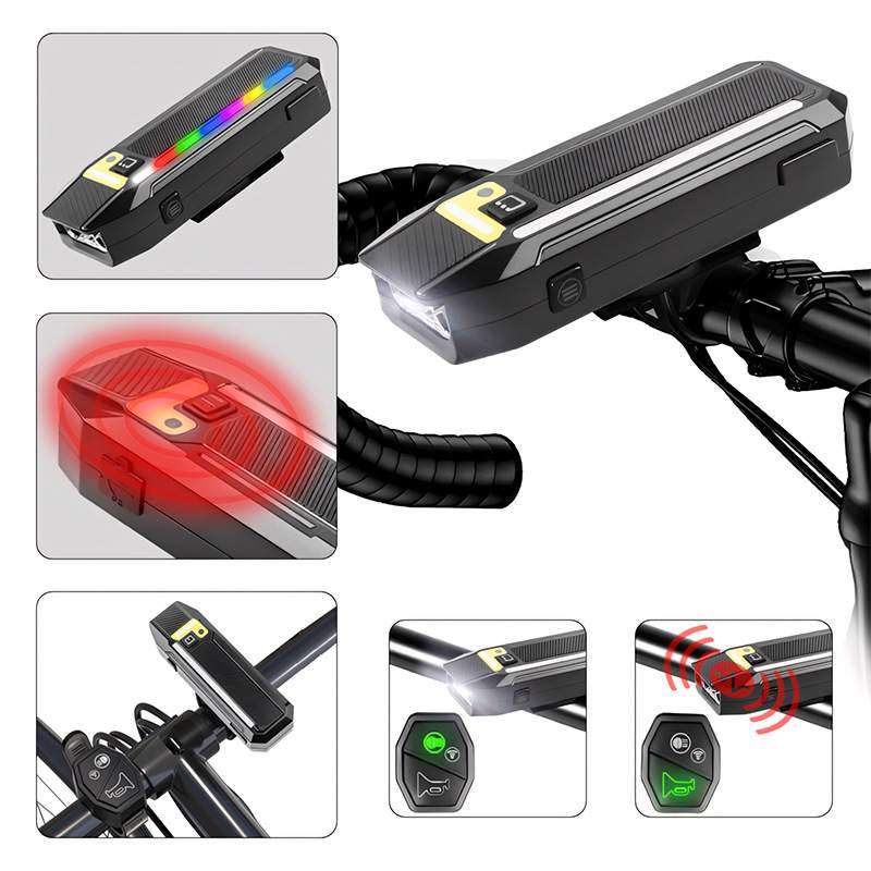 跨境新款夜间智能光感LED自行车灯遥控带喇叭USB充电夜骑RGB车灯,标准件/零部件/工业耗材,车间地垫,淘宝优惠券,粉丝福利购,淘宝优惠卷