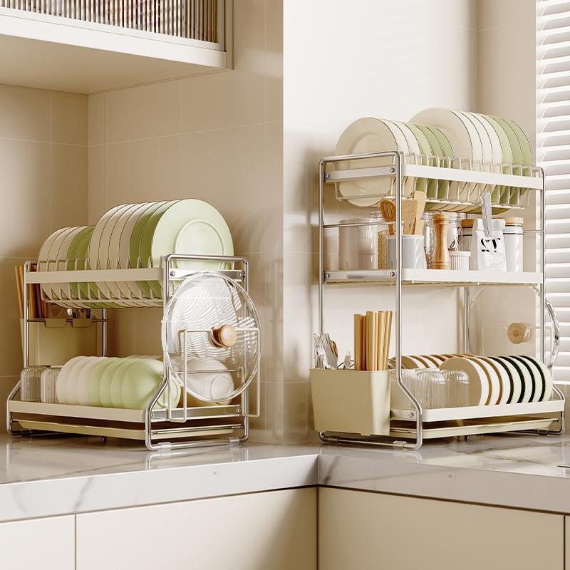 厨房碗碟收纳架多层置物架台面多功能收纳神器奶油白电镀沥水架