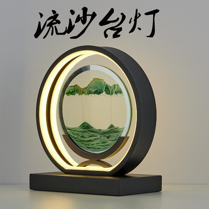床头灯流沙画台灯新款台灯超亮夜灯卧室灯中国风装饰玻璃沙漏台灯图片