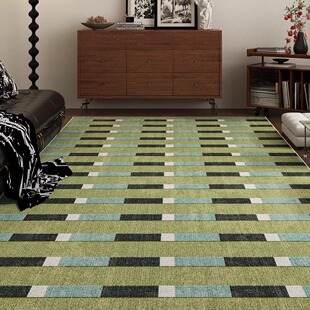 绿色复古老钱风大地垫卧室客厅新款中古可擦洗防水抗污高级感地毯