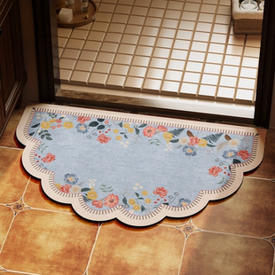 美式蓝色小碎花半圆形浴室地垫卫生间防滑脚垫门口硅藻泥吸水地毯