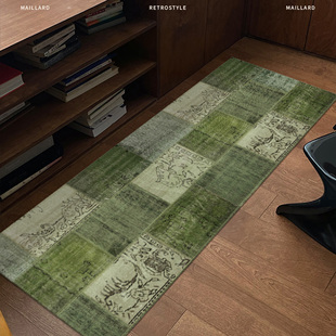 中古风卧室床边毯轻奢法式复古民族风客厅沙发垫绿色飘窗防滑地毯