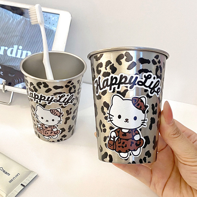 kitty猫豹纹304不锈钢洗漱杯