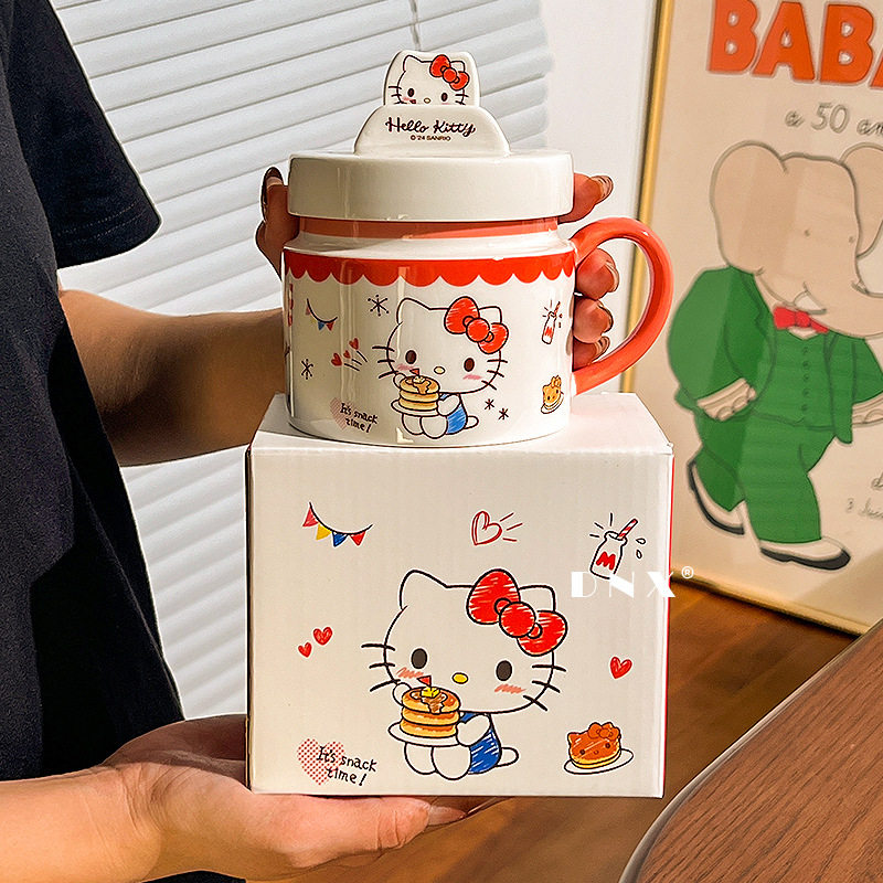 哈喽kt陶瓷杯创意手机支架杯子kitty猫马克杯可爱带盖咖啡杯女生