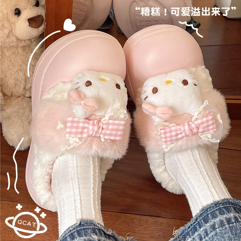 kitty猫棉拖鞋冬季可爱厚底哈喽kt防滑外穿毛绒保暖拖鞋时尚女生