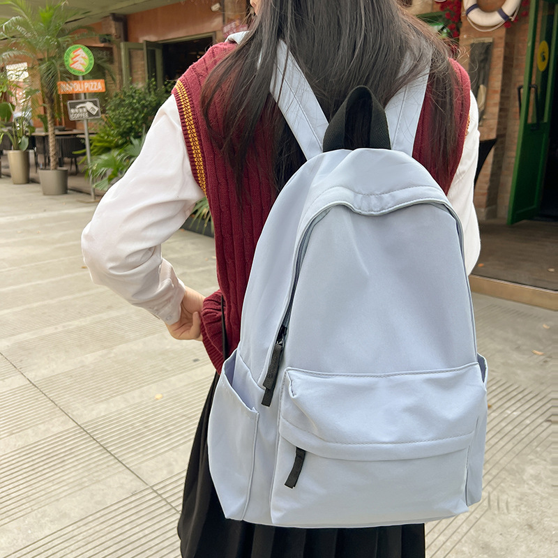 韩系ins纯色帆布书包高中生可调节双肩大容量背包中学生简约百搭