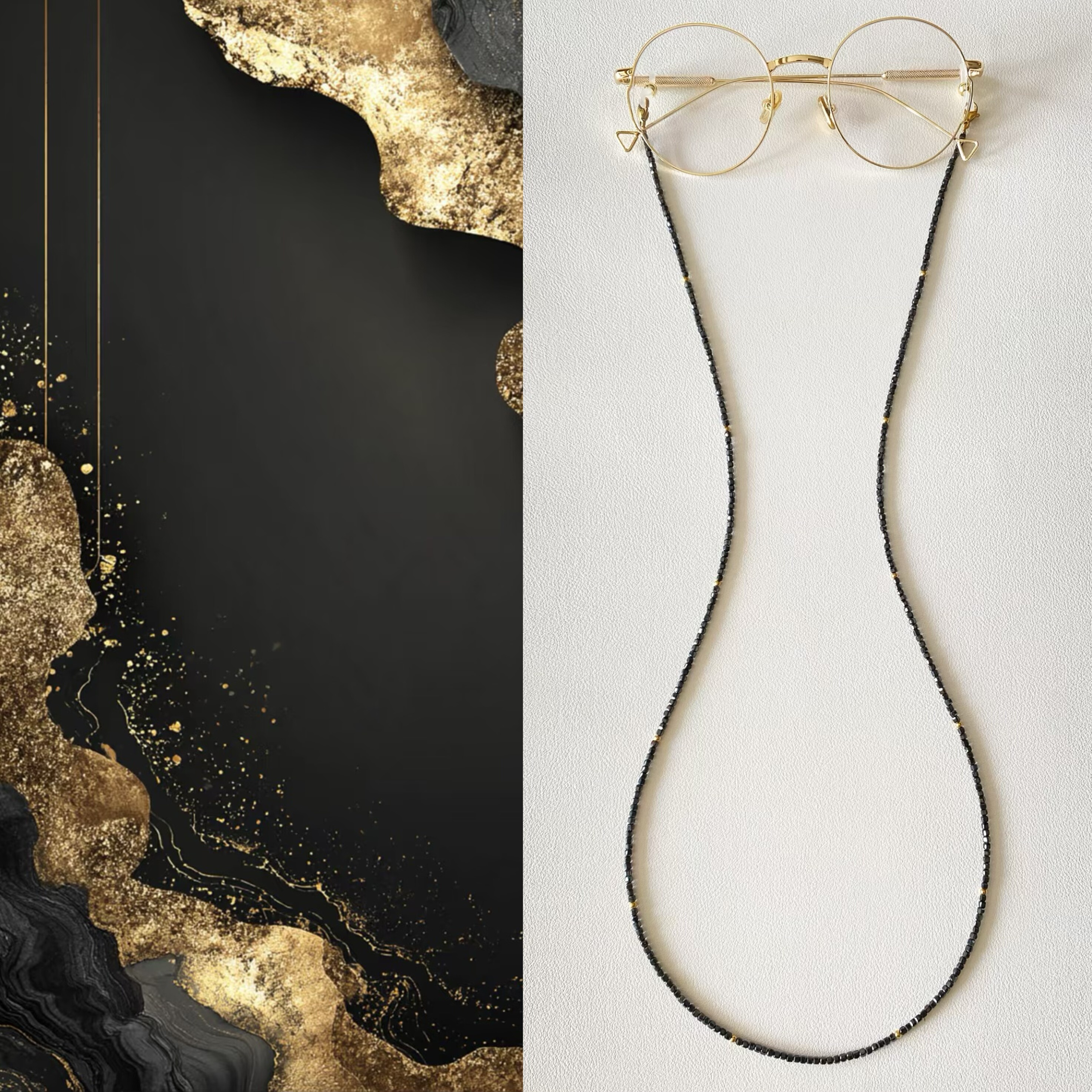 【黑金】新中式国风眼镜链方糖黑尖晶耳机链毛衣链经典百搭墨镜链