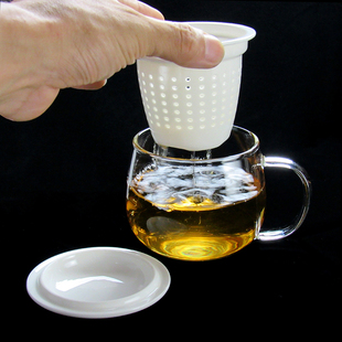 耐热玻璃过滤茶杯茶水分离茶漏花茶杯陶瓷内胆Q办公室家用个人水