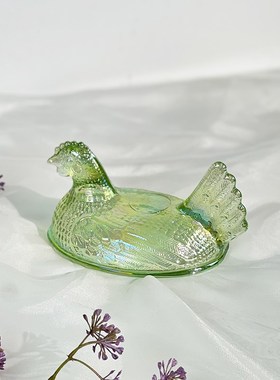 美单外贸出口玻璃糖盅绿色母鸡z摆件装饰重工糖缸艺术装饰品工艺