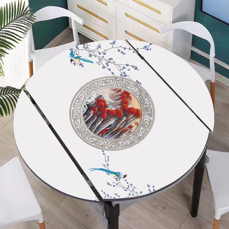 桌布防水防油圆形折叠桌桌垫x皮革椭圆形餐桌垫耐高温免洗加厚台