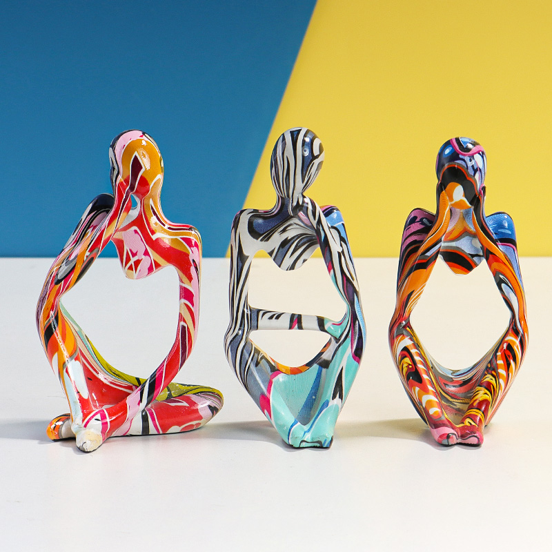 美式彩绘左思右想摆件抽象人物艺术装饰H办公室酒柜迷你轻奢小摆