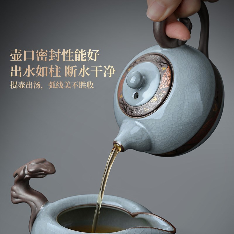 哥窑茶具套c装2024新款茶壶泡茶具家用办公室会客陶瓷功夫茶杯套