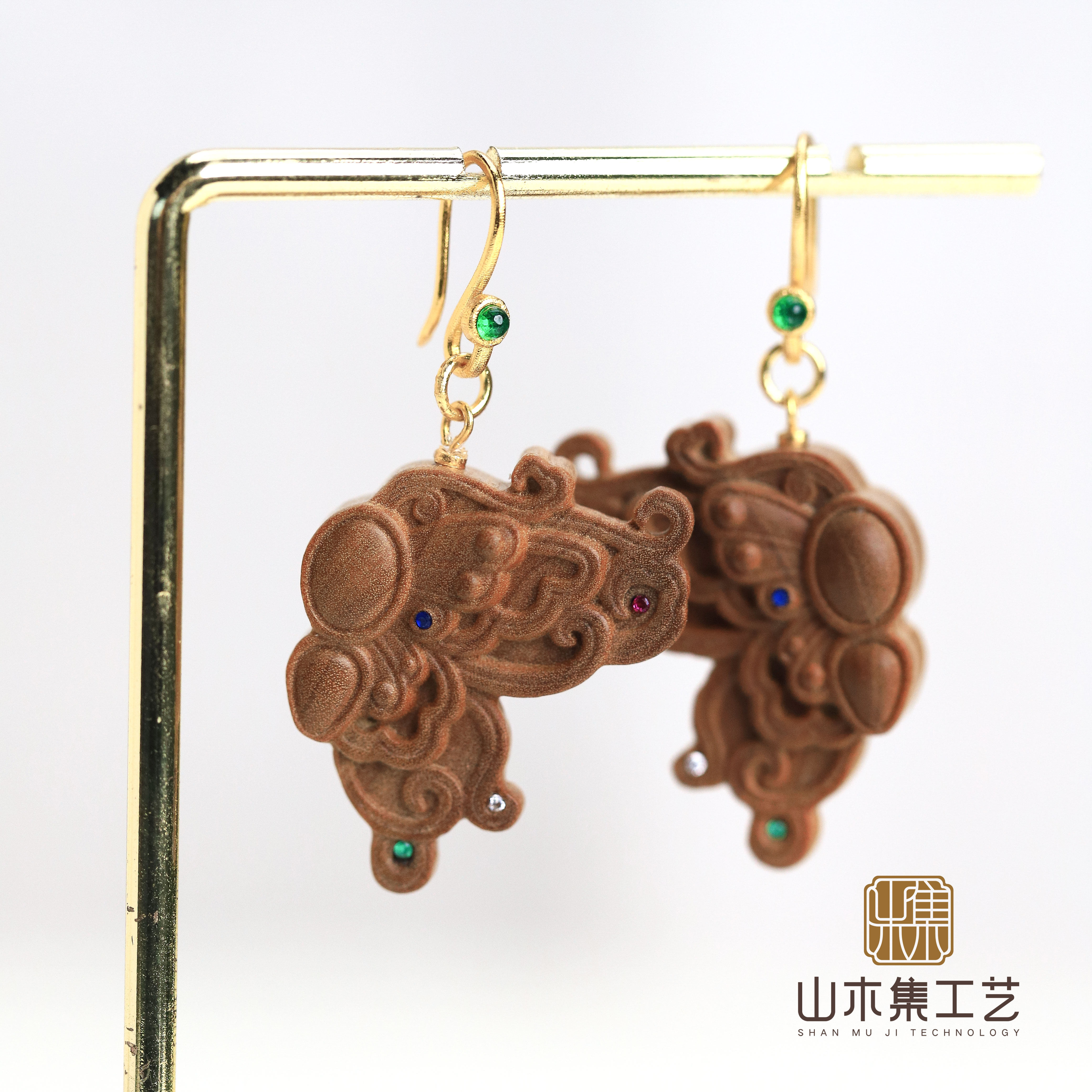 印度迈索尔老山檀折翼天使耳环