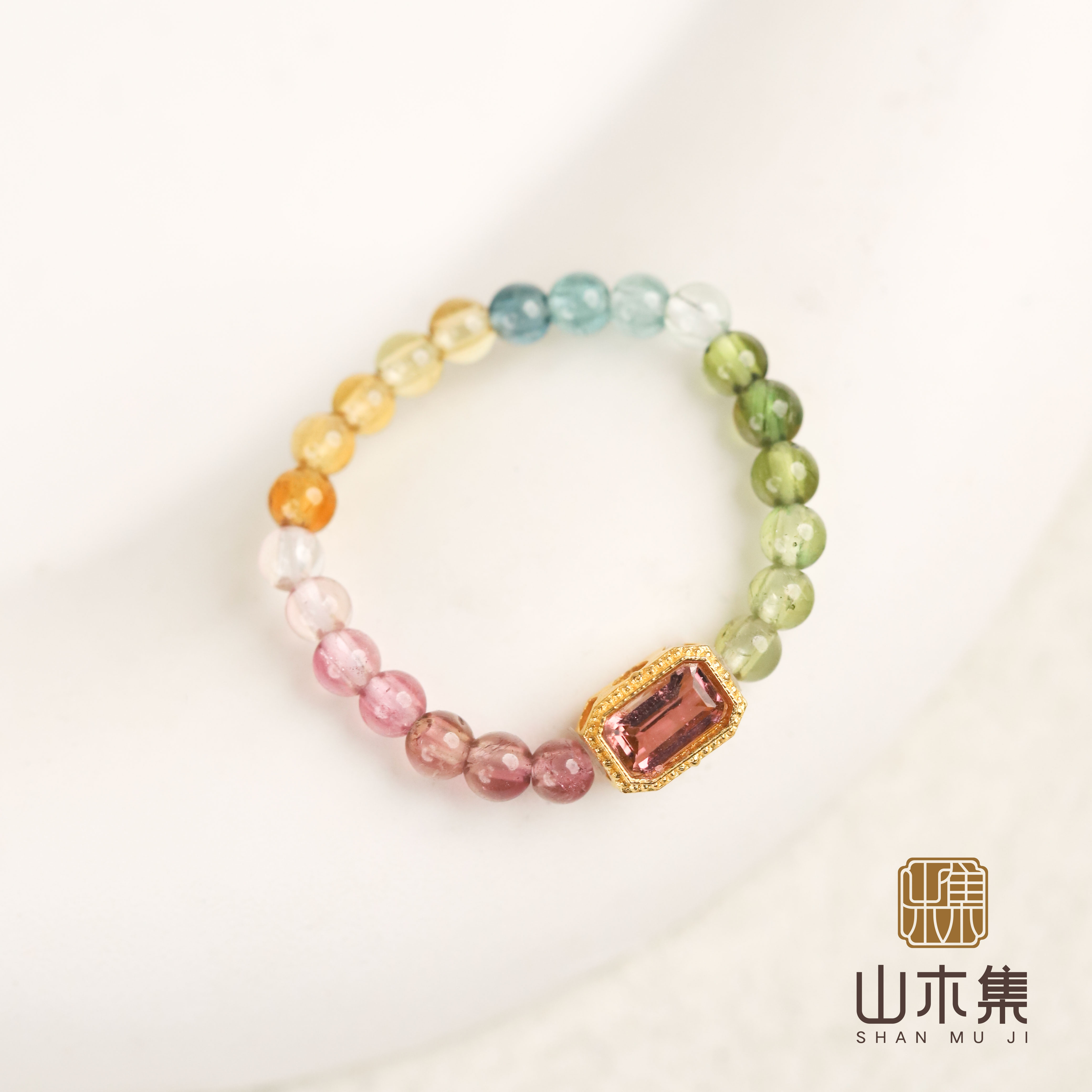 18K金彩虹碧玺渐变戒指
