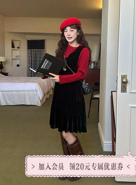 三与十三|黑丝绒漫舞|黑色宽松显瘦丝绒裙女荷叶边百搭背心连衣裙