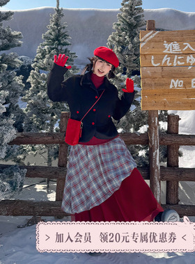 三与十三|珍妮糖果屋|冬季气质百搭上衣女黑色显瘦短款毛呢外套女