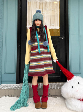 三与十三|平安夜舞会|日系复古氛围感连衣裙条纹显瘦背心裙女外穿