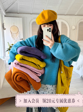 三与十三|闲时色谱|冬季圆领套头纯色上衣女百搭显瘦慵懒风毛衣女