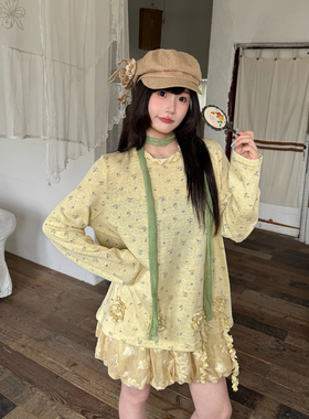 三与十三|春日碎花|春季森系甜美风多巴胺上衣碎花设计长袖T恤女