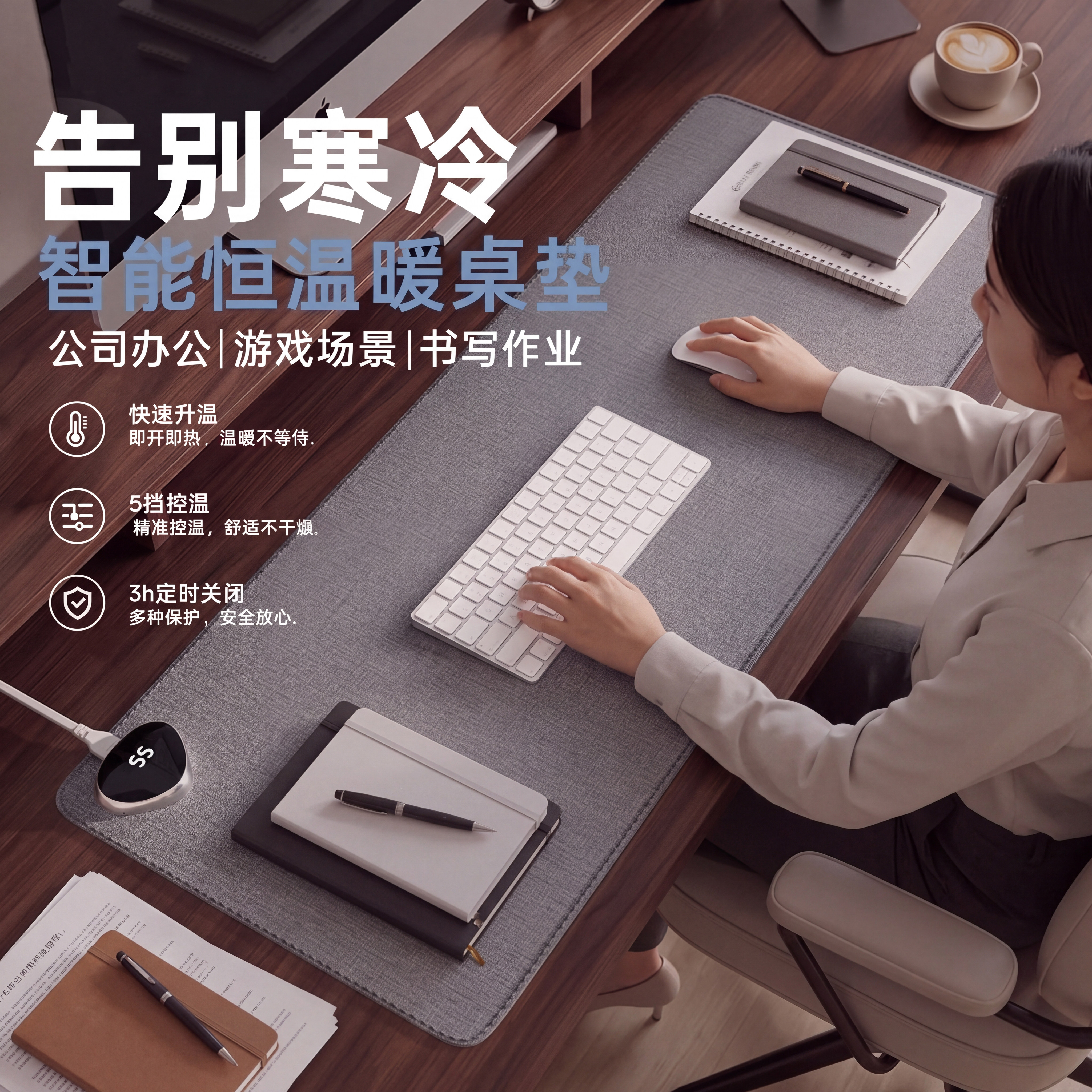 德国新款冬季办公桌加热鼠标垫儿童书桌学习暖手垫电脑桌加热垫子