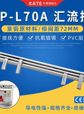 2P漏电70A电气汇流排紫铜 DZ47空开连接排 72mm间距断路器接线排