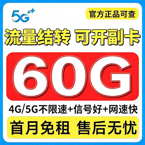 中国广电无线限量流量卡全国通用不限速量大王纯上网5G手机电话卡