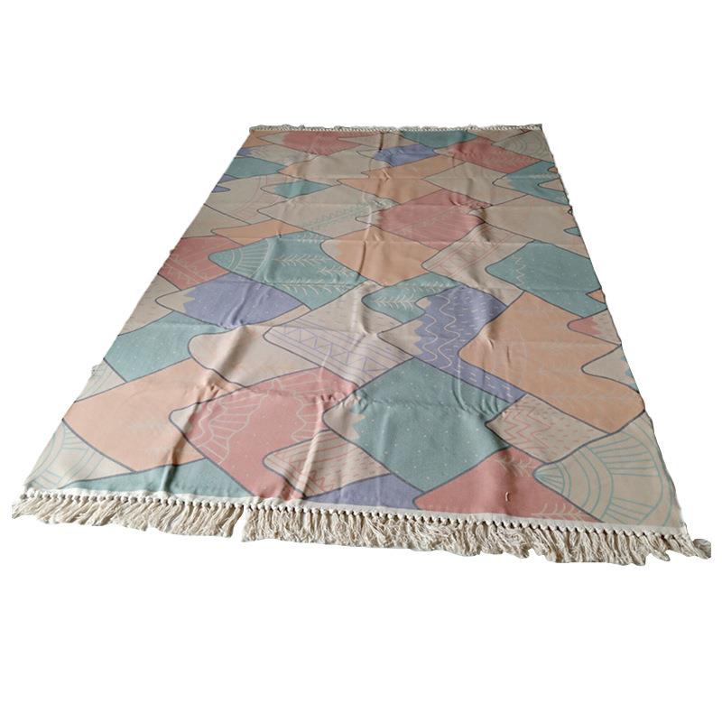 欧式方家满铺床边房间形小清新图用案撞色编织印花厅客地毯