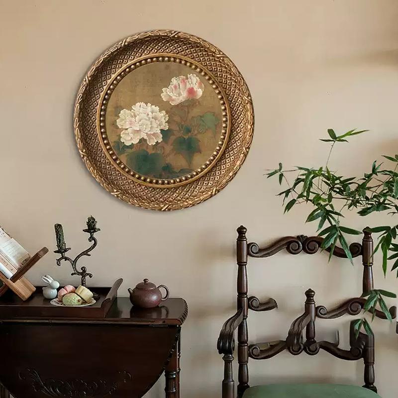法式中古客厅装饰画美式复古圆形挂画中国风餐厅壁画走廊卧室墙画图片
