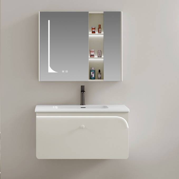 时尚烤漆实木板浴室柜氛围灯可充电智能化妆镜公寓浴室陶瓷盆工程