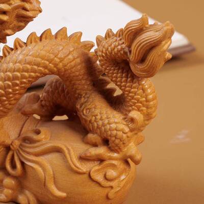 龙崖年柏实木龙摆件肖龙/木雕龙生肖吉生祥工艺品木质龙木头物青