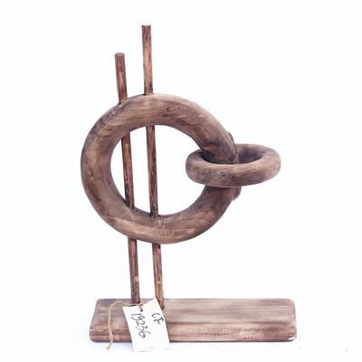 厂家销售手工制作木质三环工艺品桌面玄关装饰创意抽象造型摆件