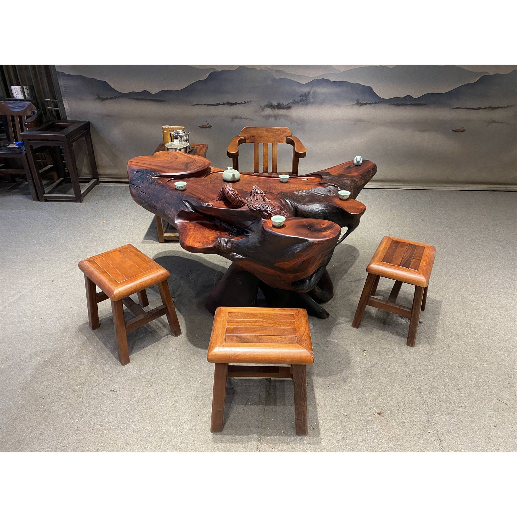 根雕茶几花梨木树根茶台天然原木树桩茶桌家用泡茶海