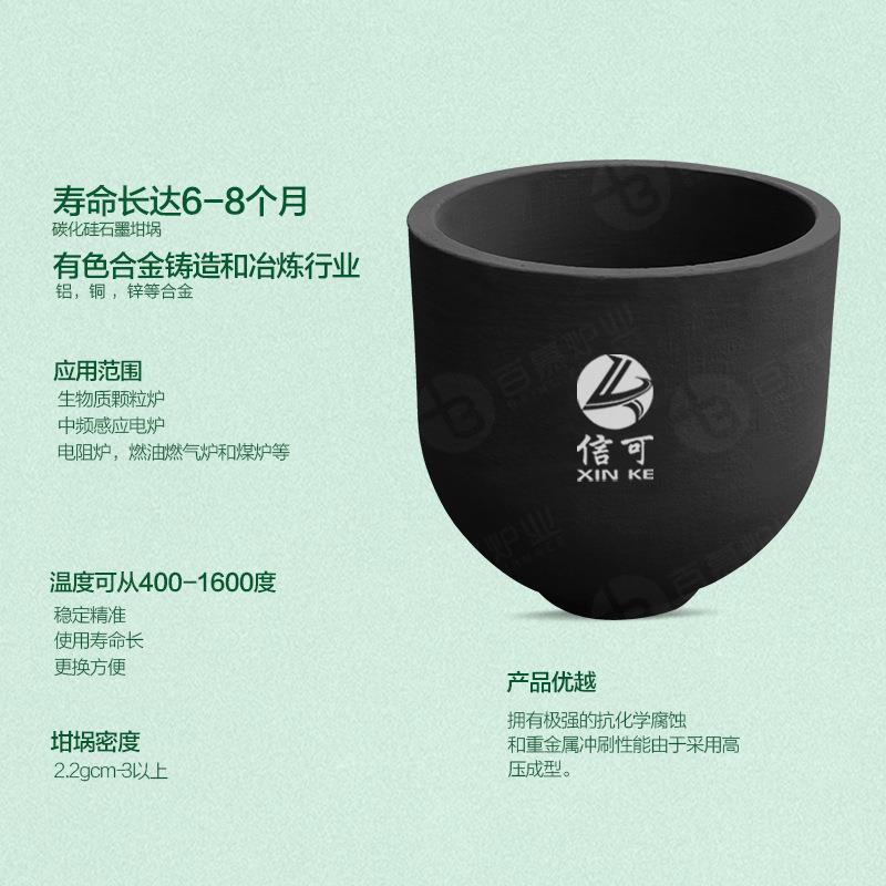 碳化硅坩埚耐高温腐蚀铝锌铜水熔铝规熔铜熔炉配套1000kg耗化材格