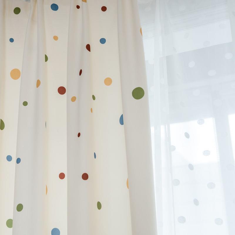 韩风小圆清新奶油色门卧室儿童房彩色小点半遮3TQrQ7xQ窗帘隔断试