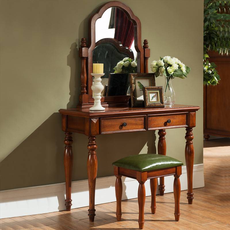 美式梳妆凳全实木卧室化妆台布艺软包小方凳欧式复古客厅古筝凳子