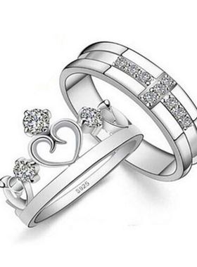 合金镀银情侣开口对戒莫桑石日韩简约时尚百搭开口可调节男女戒指