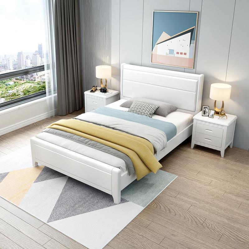 全实木床1.2米单人床现代简约1m1.35米1.5米宽儿童实木储物白色床