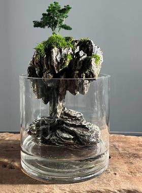 中式陶瓷云竹吸水石盆栽天空之城微景观鱼缸石头造景禅意装饰摆件