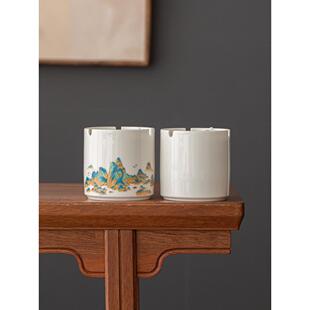 羊脂玉漏斗式烟灰缸带盖防飞灰客厅办公室灭烟缸公司年会定制logo