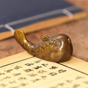东意文房 书画毛笔书法镇尺摆件 实心黄铜小海豚小河豚镇纸笔搁