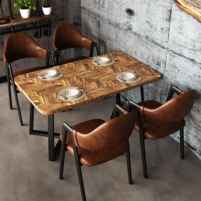 工业风快餐店桌椅组合覆古酒吧饭厅饭店长方形饭桌烧烤小吃店餐桌