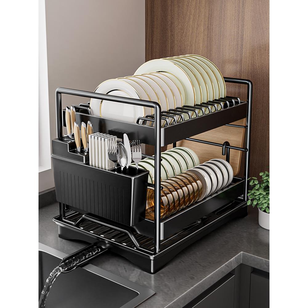 双层碗碟收纳架网红厨房置物架新款沥水篮晾碗架碗筷碗盘沥水架